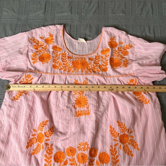 Layerz Clothing Womens Size 2XL Pink Striped Orange Embroidered Shirt Top - Picture 7 of 11